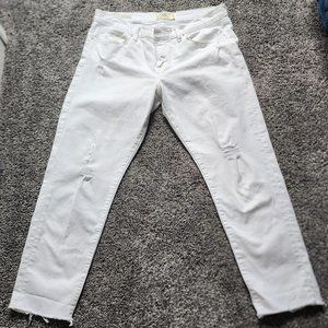 Lucky Brand Sienna Slim Boyfriend White Jeans - Distressed Raw Hem